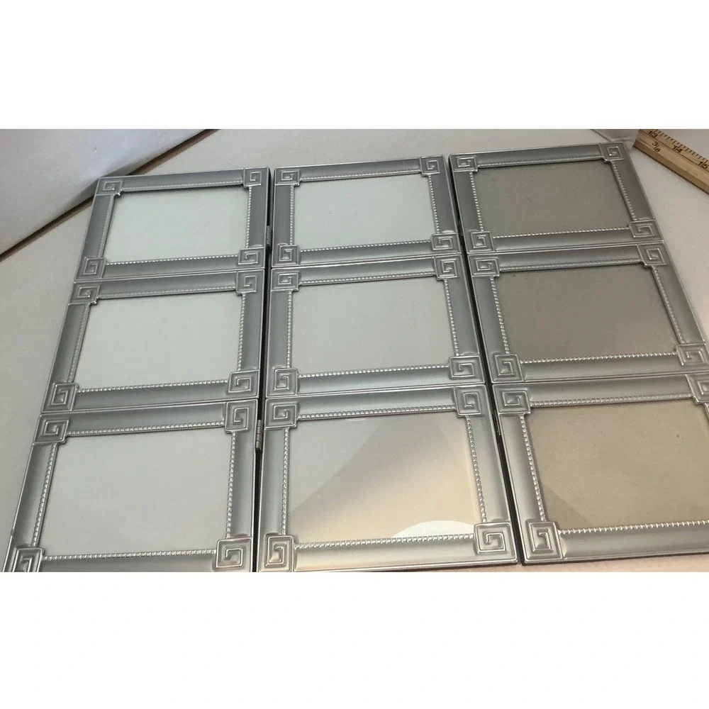 Silver Tri-Fold 9-Opening Picture Frame Greek Key Detail Large Modern